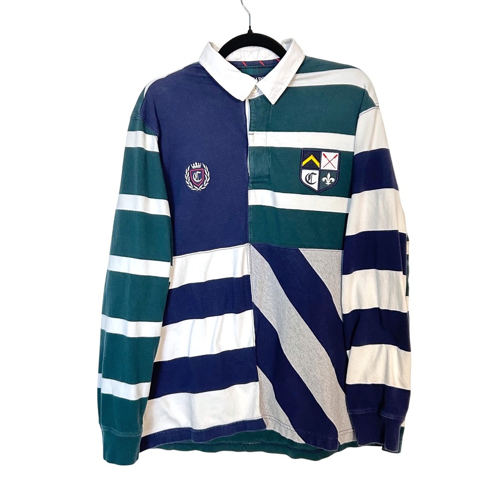 chaps striped green blue preppy patchwork patterned long sleeve rugby shirt xl